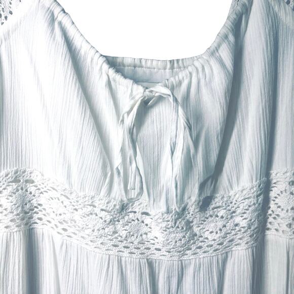 Ann Taylor LOFT NEW Size 8 Crochet Eyelet Tie Top Tiered White Midi Dress - Picture 3 of 10